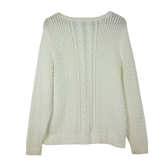 Lands' End Cable Sweater Drifter Knit Womens Cotton White Fisherman NWT $89 XL/P - Picture 4 of 7